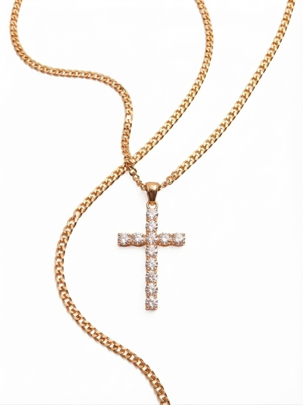 Women’s Gold Cross Pendant Necklace with Cubic Zirconia, 18K Gold Plated, Gift